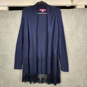 Lilly Pulitzer Navy Blue Knit Fringe Cardigan Sweater Women's Medium